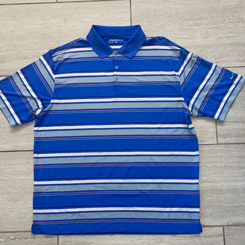 Nike Golf Dri-Fit Men's Polo with Blue and Gray Stripes